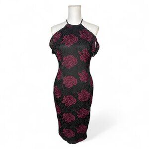 ♡ AX Paris Black Floral Rose Lace Bodycon Dress Size 12 ♡